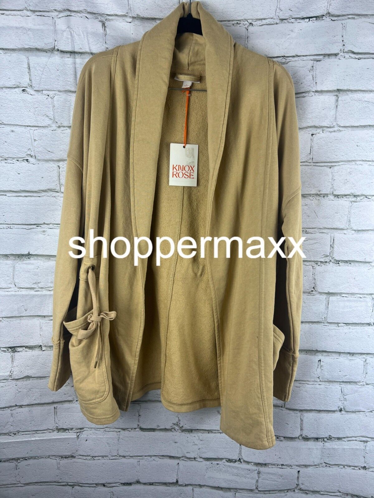 Women's Drape Front Basic Jacket Knox Rose New Open Solid Mid-Length, Brown, S