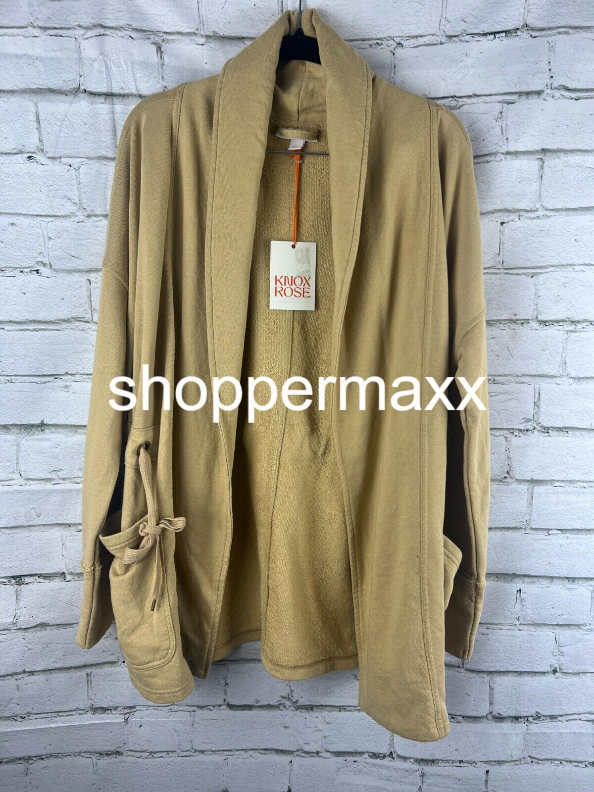 Women's Drape Front Basic Jacket Knox Rose New Open Solid Mid-Length, Brown, S