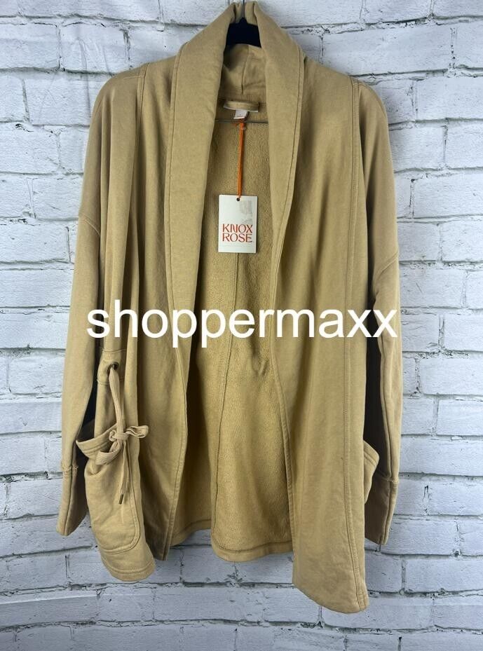 Women's Drape Front Basic Jacket Knox Rose New Open Solid Mid-Length, Brown, S