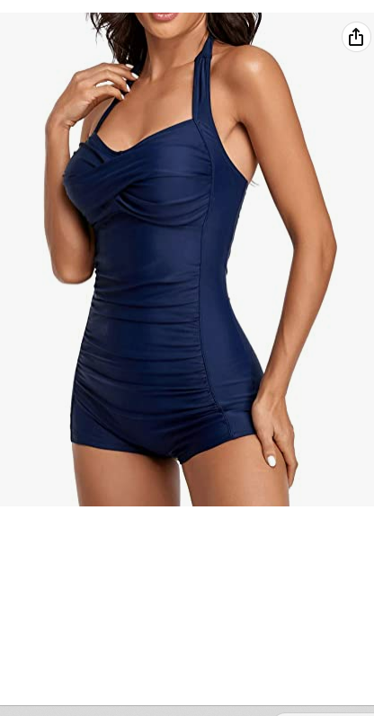 ebuddy Elegant Inspired Boy-Leg One Piece Ruched Monokinis Swimsuit Blue XL