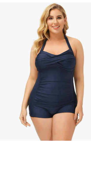 ebuddy Elegant Inspired Boy-Leg One Piece Ruched Monokinis Swimsuit Blue XL