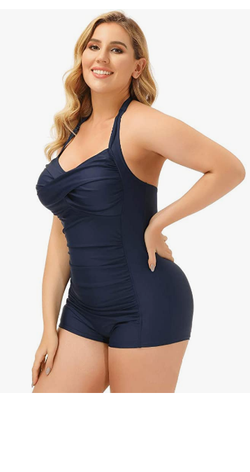 ebuddy Elegant Inspired Boy-Leg One Piece Ruched Monokinis Swimsuit Blue XL