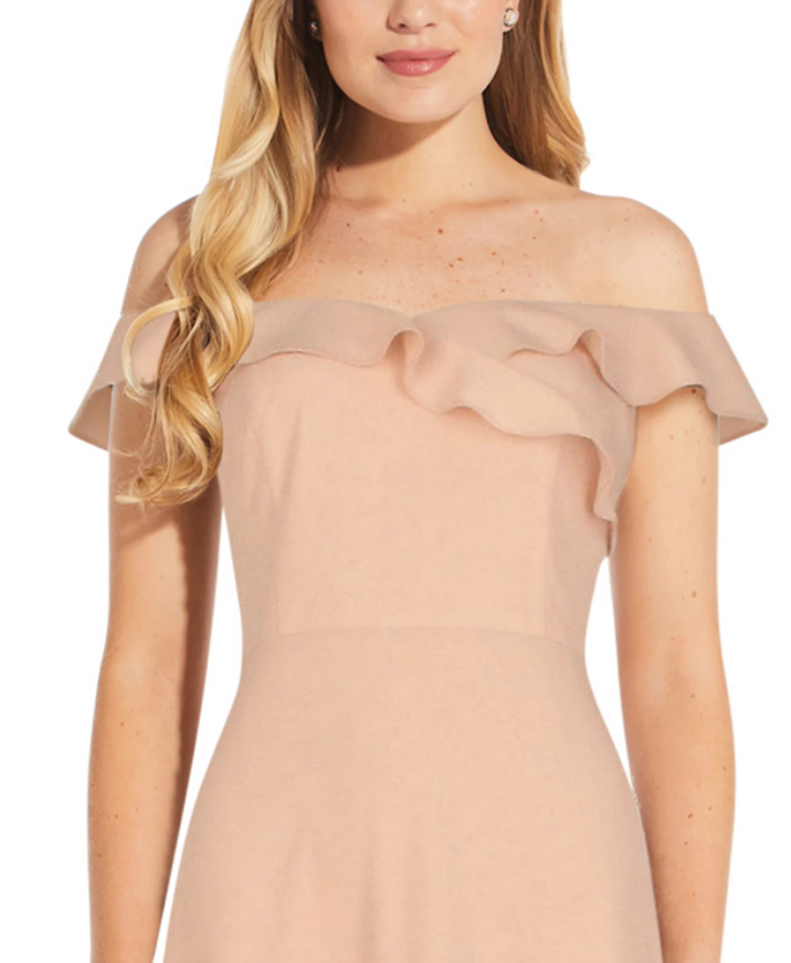 Adrianna Papell Ruffled Off-The-Shoulder Gown Women's Dress Blush US16 $139