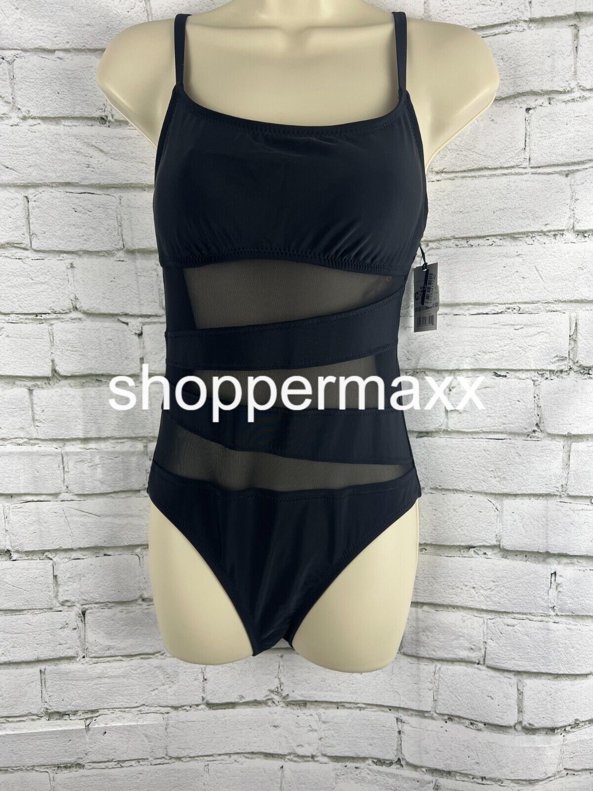 Women's Mesh Front One Piece Swimsuit - Shade & Shore, Black, Size Medium