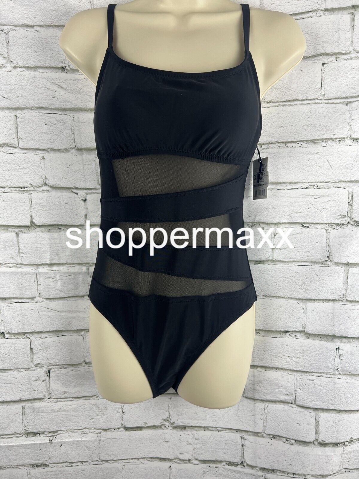 Women's Mesh Front One Piece Swimsuit - Shade & Shore, Black, Size Medium