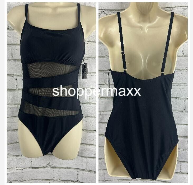 Women's Mesh Front One Piece Swimsuit - Shade & Shore, Black, Size Medium