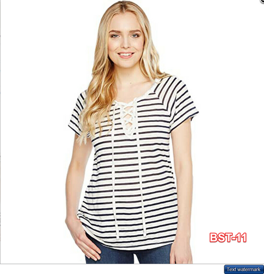 Allen Allen Women's Short Sleeve Lace Front Tee, White, XL(16)
