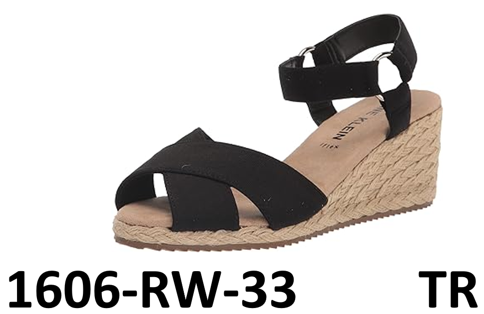 Anne Klein Women's Ellis Wedge Sandal, Black Stretch, 6