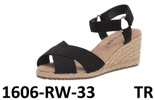 Anne Klein Women's Ellis Wedge Sandal, Black Stretch, 6