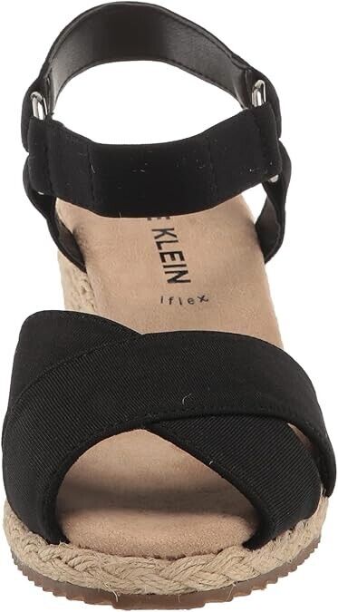 Anne Klein Women's Ellis Wedge Sandal, Black Stretch, 6
