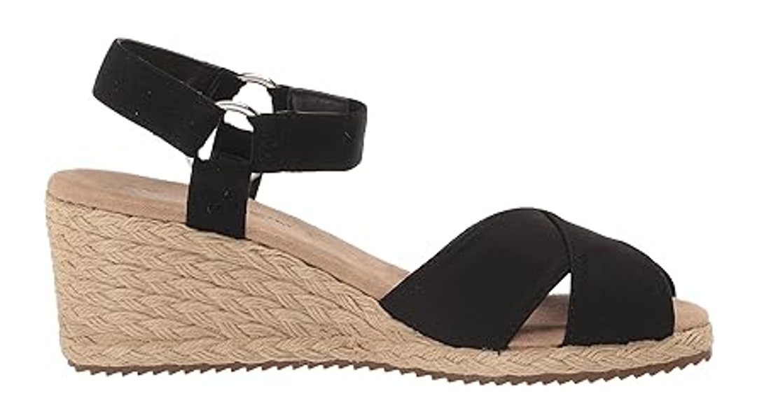 Anne Klein Women's Ellis Wedge Sandal, Black Stretch, 6