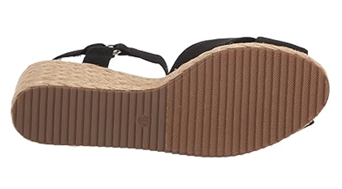 Anne Klein Women's Ellis Wedge Sandal, Black Stretch, 6
