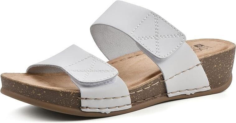WHITE MOUNTAIN Women's Fervent Wedge Sandal, White/Leather, 7.5 M