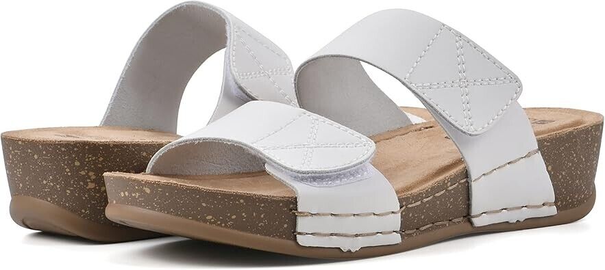 WHITE MOUNTAIN Women's Fervent Wedge Sandal, White/Leather, 7.5 M