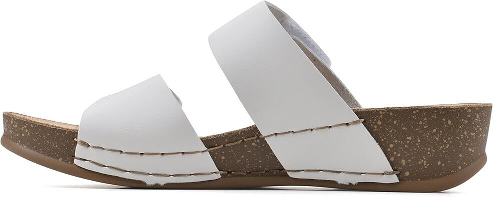 WHITE MOUNTAIN Women's Fervent Wedge Sandal, White/Leather, 7.5 M
