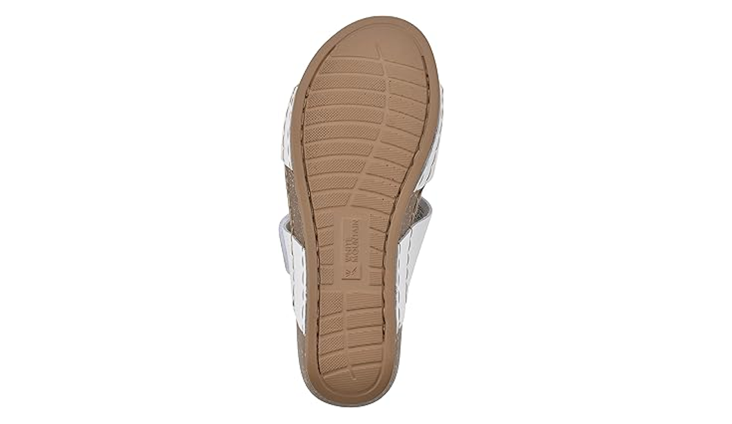 WHITE MOUNTAIN Women's Fervent Wedge Sandal, White/Leather, 7.5 M