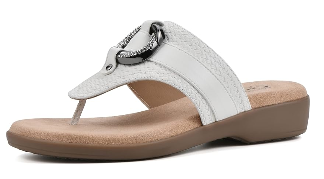 CLIFFS BY WHITE MOUNTAIN Women's Benedict Mini Wedge Sandal, White/Woven, 10 M