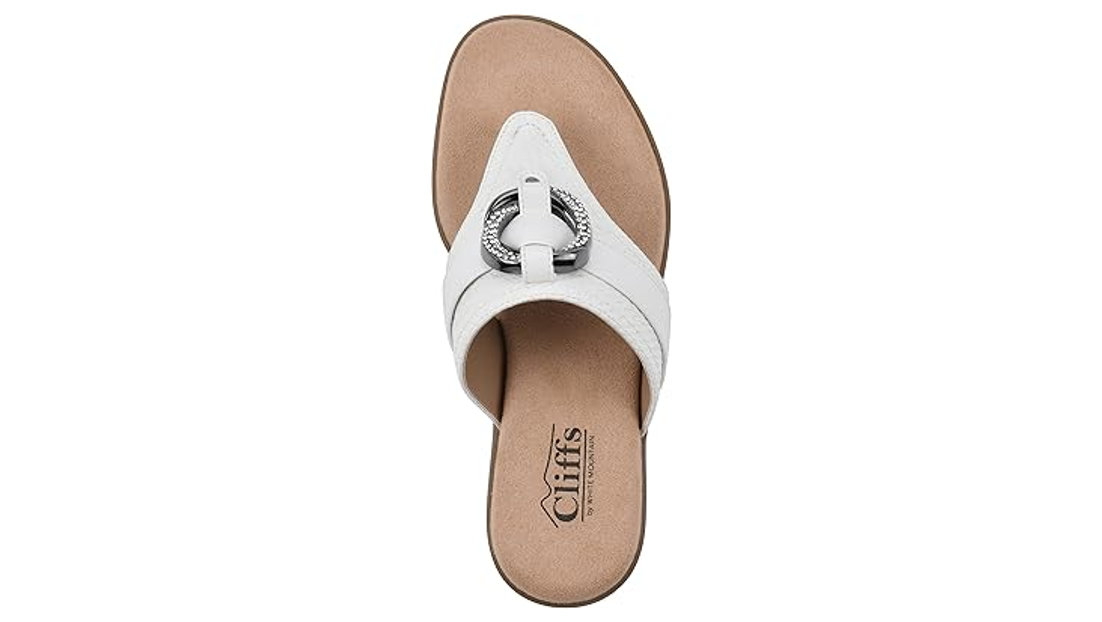 CLIFFS BY WHITE MOUNTAIN Women's Benedict Mini Wedge Sandal, White/Woven, 10 M