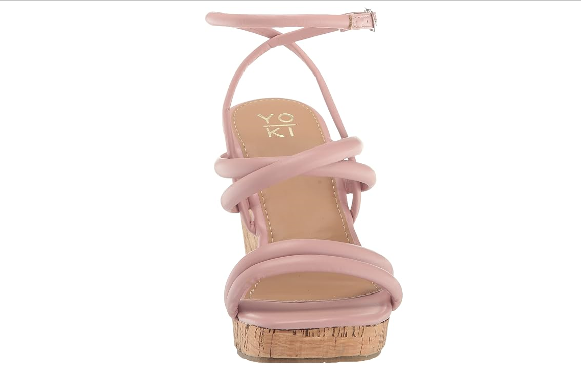 YOKI DANIFER-11 Women's Multi Strap Cork Wedge Sandal, Blush, 9 M US