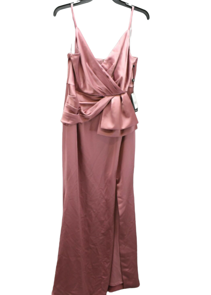 Adrianna Papell Women's Petite Satin Mermaid Gown with Draped Bow Detail Rose,8P