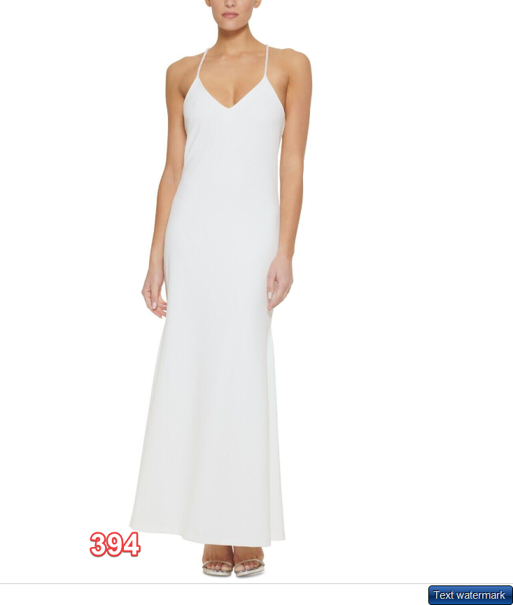 DKNY Women's Ivory V-Neck Beaded Spaghetti Straps Mermaid Maxi Gown Dress SZ 8