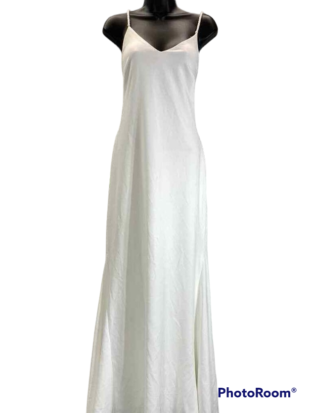 DKNY Women's Ivory V-Neck Beaded Spaghetti Straps Mermaid Maxi Gown Dress SZ 8