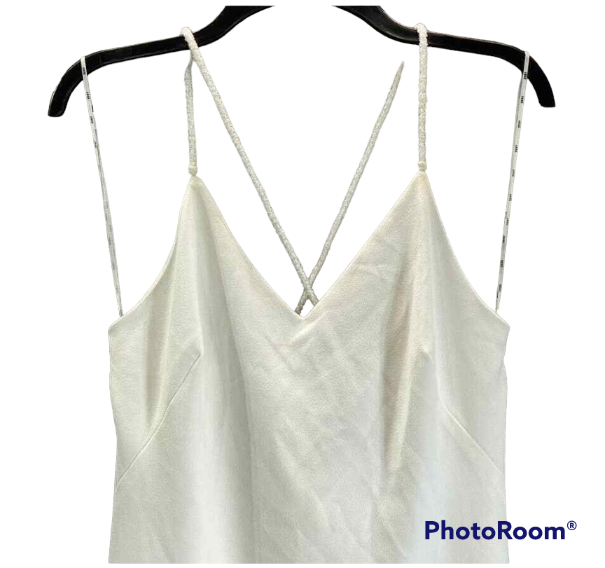 DKNY Women's Ivory V-Neck Beaded Spaghetti Straps Mermaid Maxi Gown Dress SZ 8