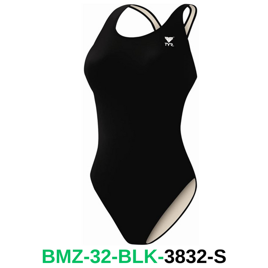 TYR Solid Spandex Maxback Women's Swimsuit - Black, 34