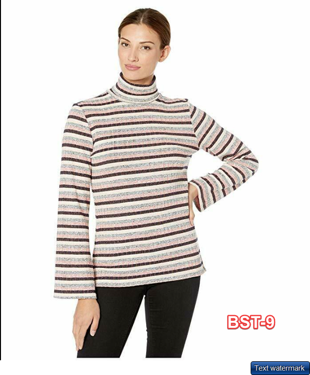Tribal Striped Long Sleeve Turtleneck, Women's Size L, Blossom NEW