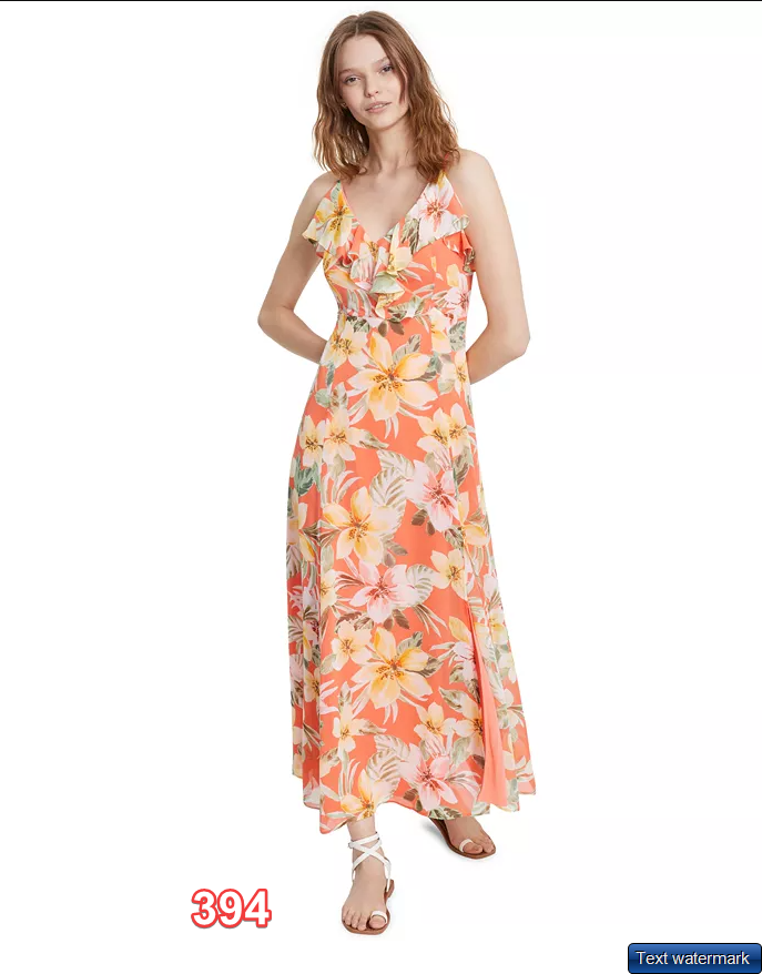 Bar III Womens Floral-Print Ruffled M Coral Fusion Combo S