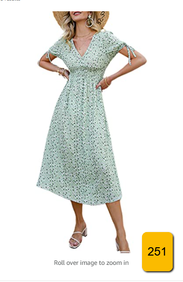 Amegoya Womens Summer Short Sleeve Floral Print Bohemian Midi Dresses 8-10 Green