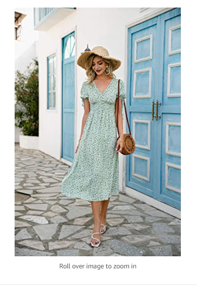 Amegoya Womens Summer Short Sleeve Floral Print Bohemian Midi Dresses 8-10 Green