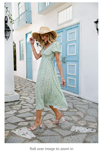 Amegoya Womens Summer Short Sleeve Floral Print Bohemian Midi Dresses 8-10 Green