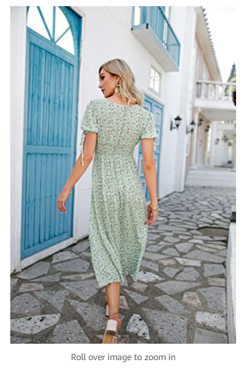 Amegoya Womens Summer Short Sleeve Floral Print Bohemian Midi Dresses 8-10 Green