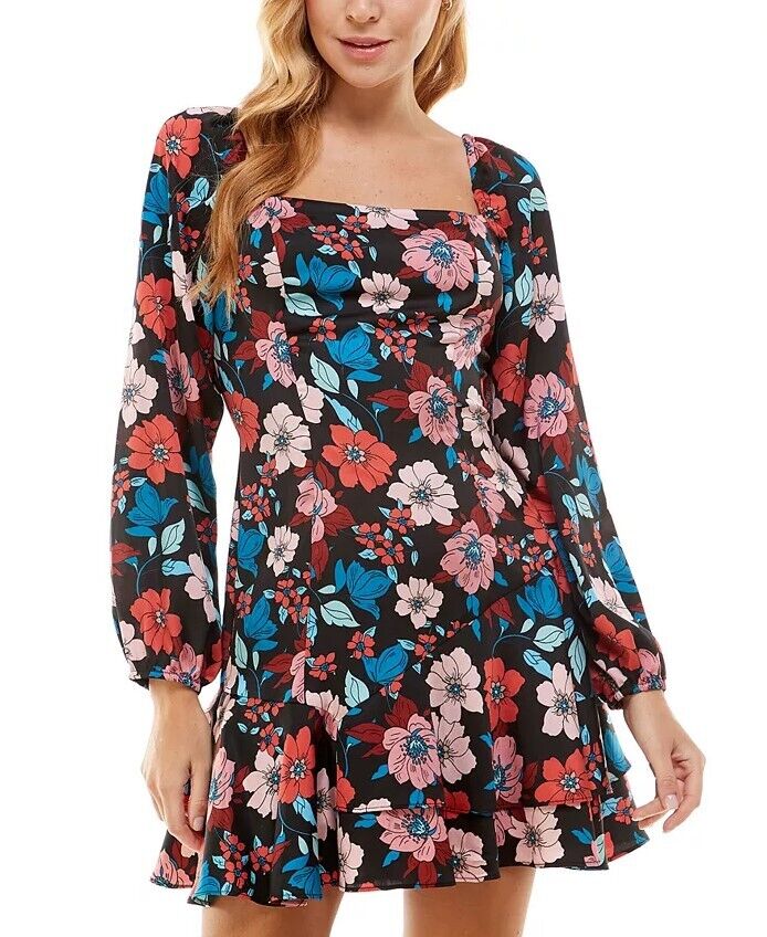 CITY STUDIOS Juniors' Floral-Print Square-Back Tiered Dress 1
