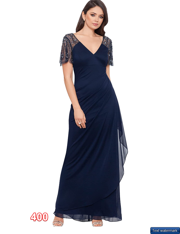 XSCAPE Long Sheer Matte Jersey Beaded Flutter Sleeve XSCAPE Women's Dress 22W