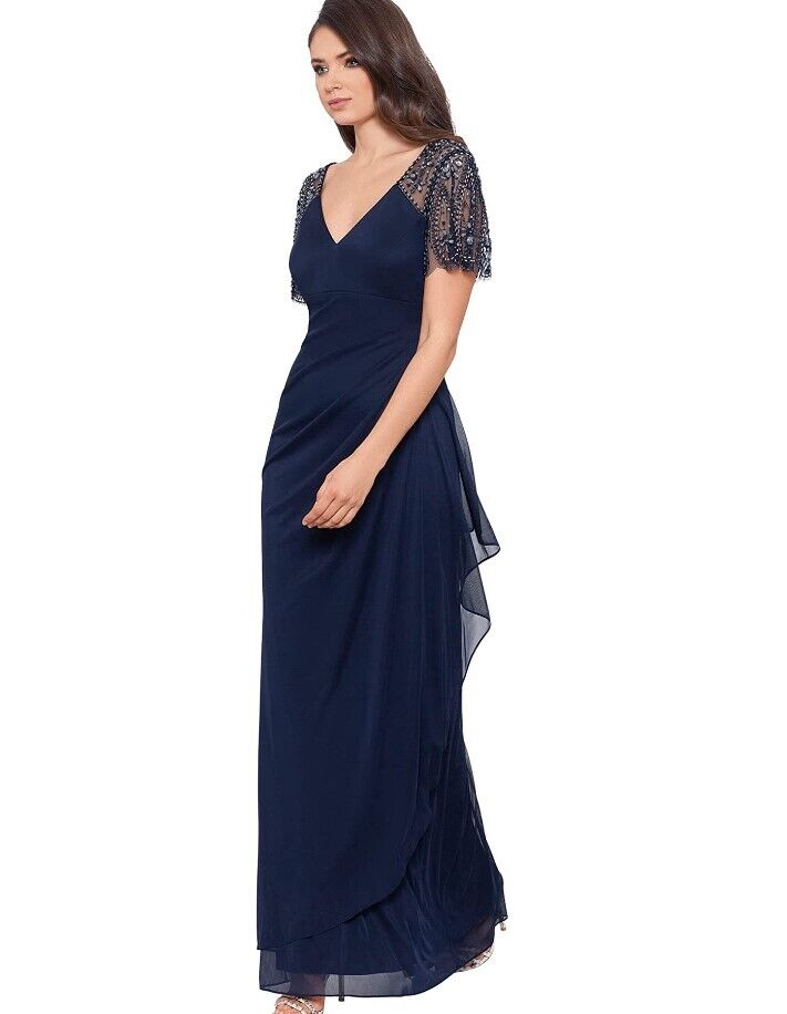 XSCAPE Long Sheer Matte Jersey Beaded Flutter Sleeve XSCAPE Women's Dress 22W