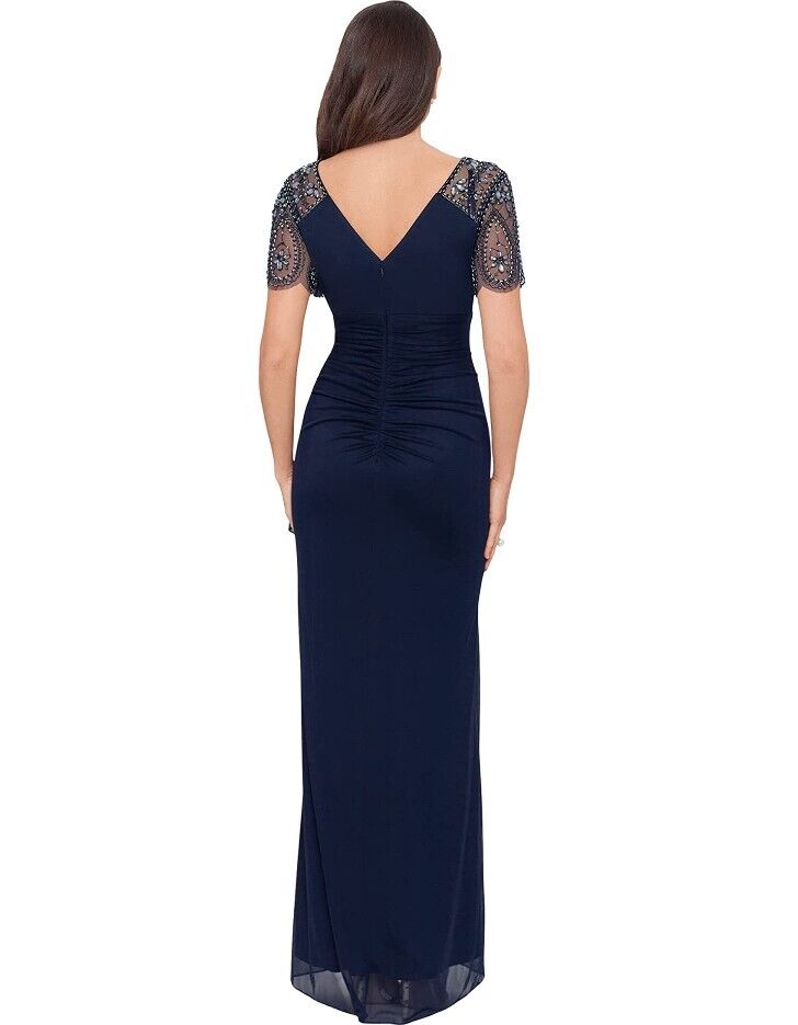 XSCAPE Long Sheer Matte Jersey Beaded Flutter Sleeve XSCAPE Women's Dress 22W