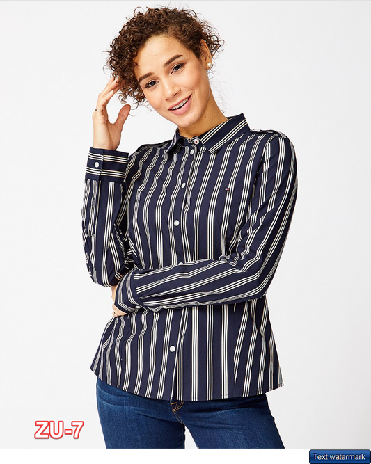 Tommy Hilfiger | Sky Captain & Khaki Stripe Button-Up - Women XL