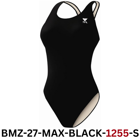 TYR Solid Spandex Maxback Women's Swimsuit - Black, Size 34