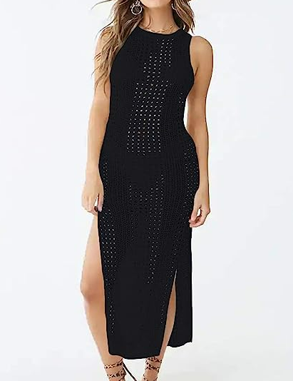 Bsubseach Crochet Cover Ups for Women Hollow Out Sleeveless Bikini Beach Dress