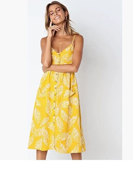 SWQZVT Womens Dress Spaghetti Strap Sundress Floral Midi Backless Swing Dress S