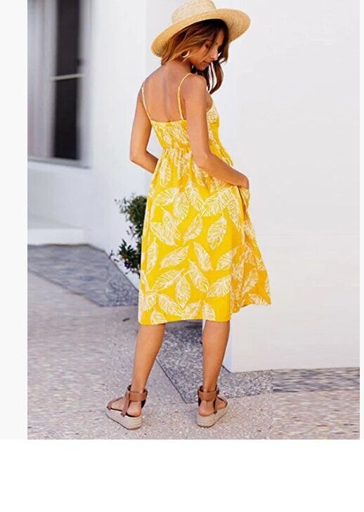 SWQZVT Womens Dress Spaghetti Strap Sundress Floral Midi Backless Swing Dress S