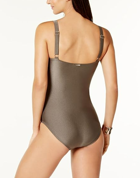 Calvin Klein Pleated-Front One Piece Swimsuit New Navy 18