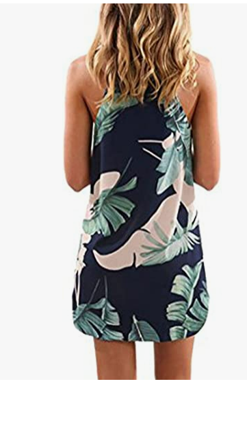 Asvivid Womens Halter Palm Leaf Floral Dresses Beach Dress Short Sundresses S