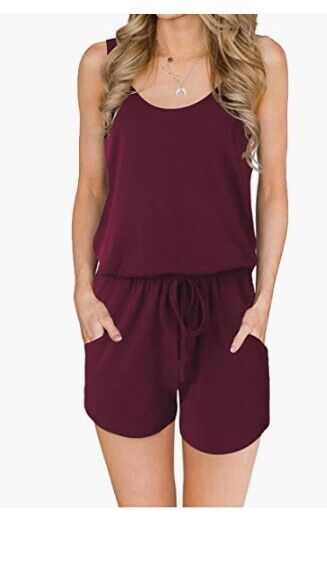 ANRABESS Womens Scoop Neck Sleeveless Casual Tank Top Short Jumpsuit Rompers M