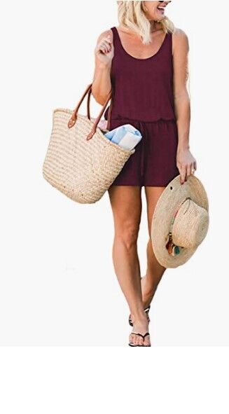 ANRABESS Womens Scoop Neck Sleeveless Casual Tank Top Short Jumpsuit Rompers M