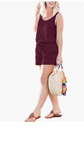 ANRABESS Womens Scoop Neck Sleeveless Casual Tank Top Short Jumpsuit Rompers M