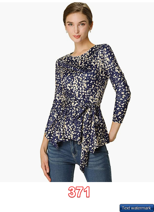 Allegra K Women's Floral Long Sleeve Asymmetrical Ruffle Belted Flare Peplum Top