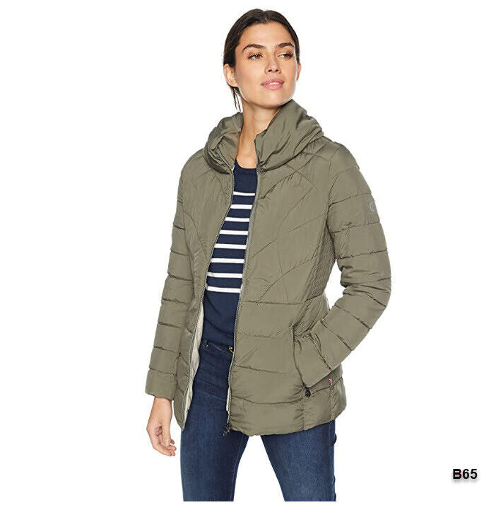 Bernardo Women's Packable Zip Puffer Jacket with Pillow Collar, Concrete/Snow S